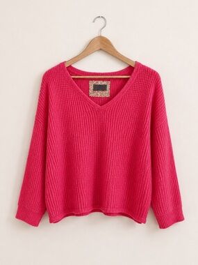 Anthropologie Cloud Fleece Waffle Knit V Neck Top Salmon Size Large
